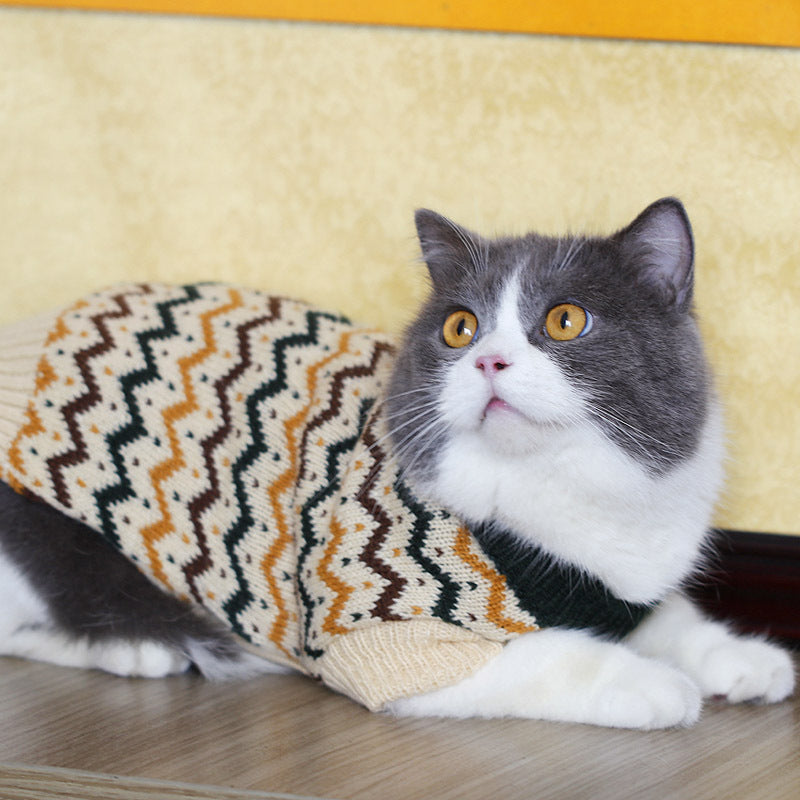HKM-0506045 Cozy Blue Cat Sweater for Autumn and Winter, Bulky Acrylic, Various Sizes Available