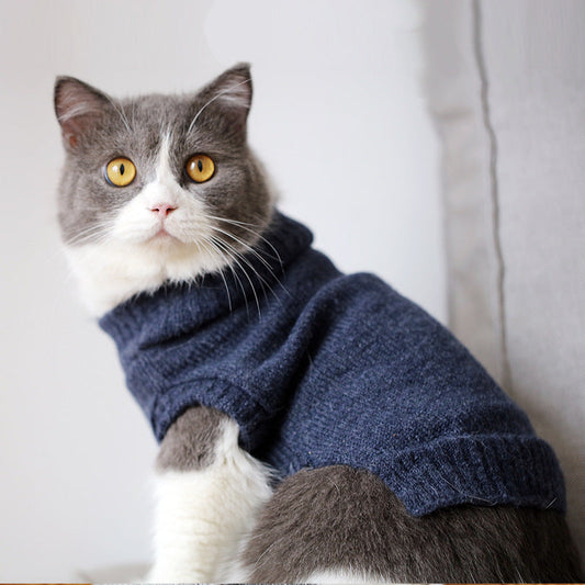 HKM-0506045 Cozy Blue Cat Sweater for Autumn and Winter, Bulky Acrylic, Various Sizes Available