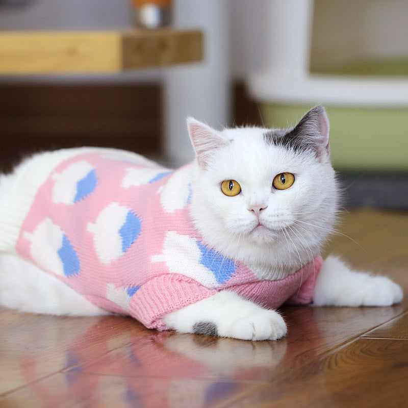 HKM-0506045 Cozy Blue Cat Sweater for Autumn and Winter, Bulky Acrylic, Various Sizes Available