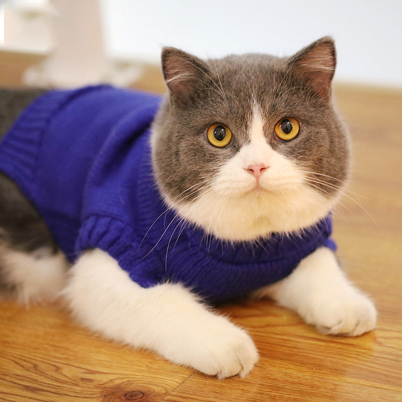 HKM-0506045 Cozy Blue Cat Sweater for Autumn and Winter, Bulky Acrylic, Various Sizes Available