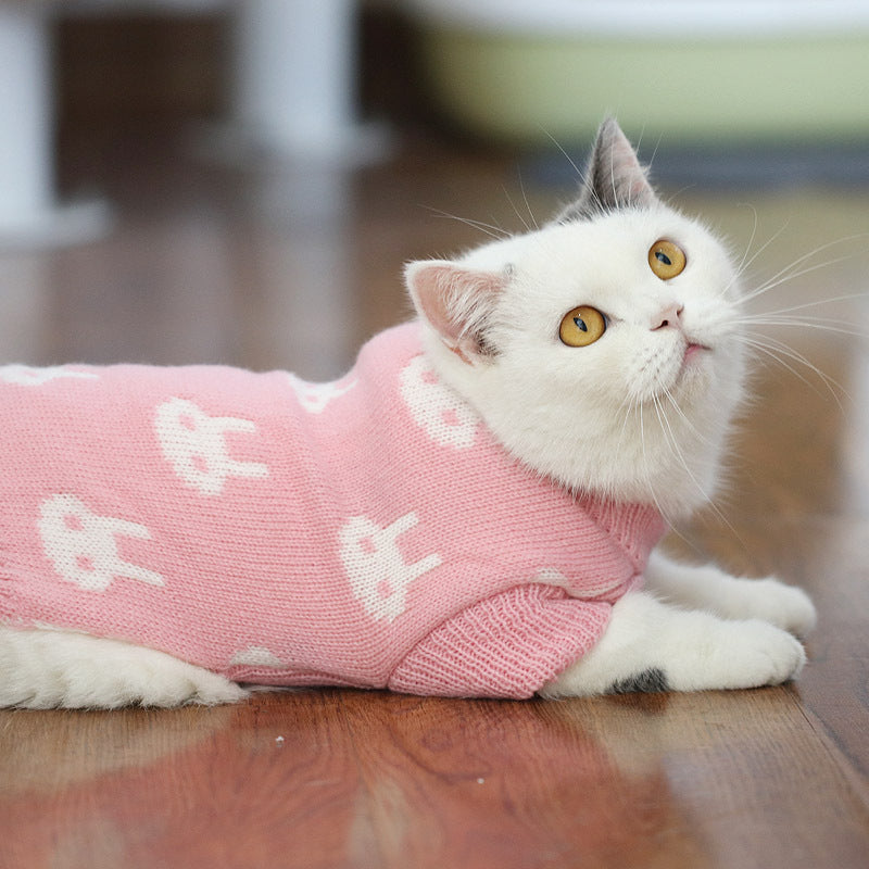 HKM-0506045 Cozy Blue Cat Sweater for Autumn and Winter, Bulky Acrylic, Various Sizes Available