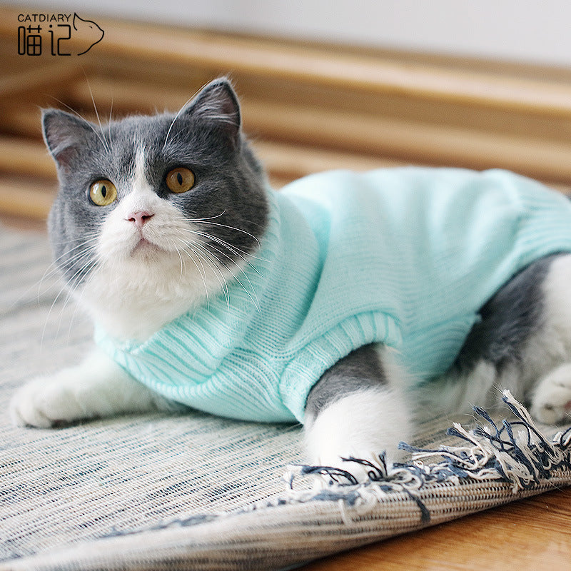 HKM-0506045 Cozy Blue Cat Sweater for Autumn and Winter, Bulky Acrylic, Various Sizes Available