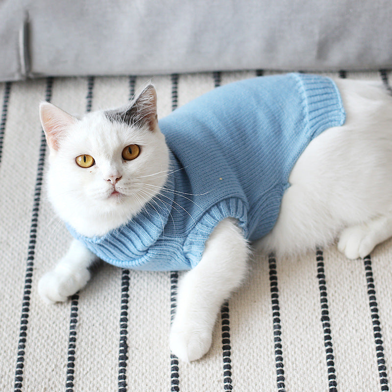 HKM-0506045 Cozy Blue Cat Sweater for Autumn and Winter, Bulky Acrylic, Various Sizes Available