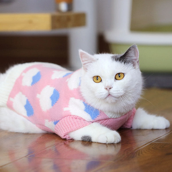 HKM-0506045 Cozy Blue Cat Sweater for Autumn and Winter, Bulky Acrylic, Various Sizes Available