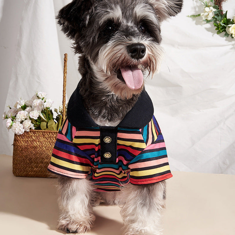 HKM-0506429 Striped Polo Shirt for Pets - Ins Style Sweater in Polyester, Sizes XS to XL