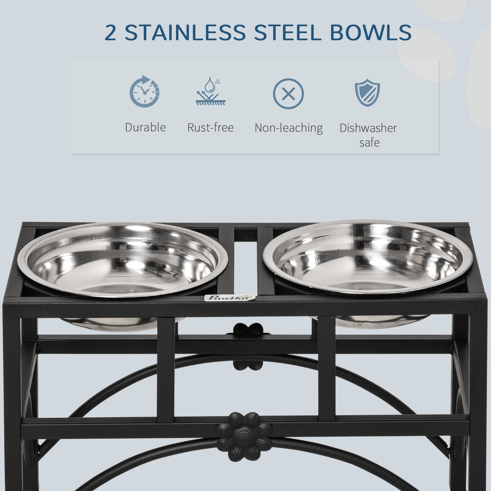 HKM-0508221 Elevated Double Stainless Steel Dog Food Bowl Feeding Station with Non-Slip Metal Base
