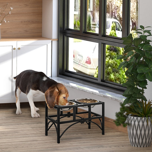 HKM-0508221 Elevated Double Stainless Steel Dog Food Bowl Feeding Station with Non-Slip Metal Base