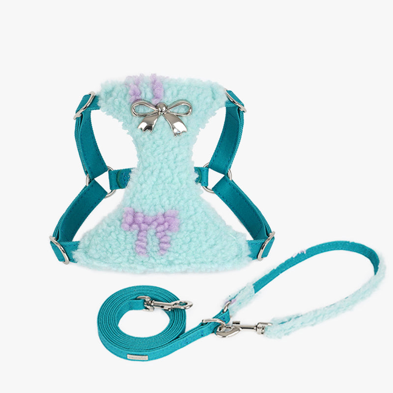 HKM-0509501 Lambswool Alloy Dog Fleece Vest with Chest Strap and Leash Options in Ryukin Pink and Turquoise Green