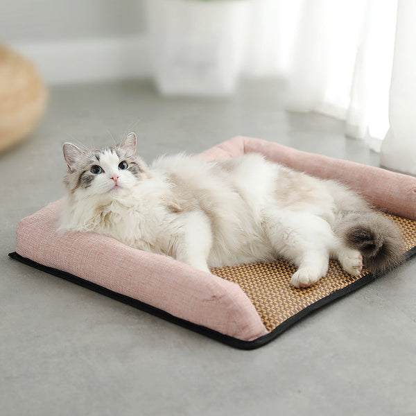 HKM-0509885 Rattan Summer Sleeping Mat in Pink, Gray, and Brown - Available in Sizes S, M, L
