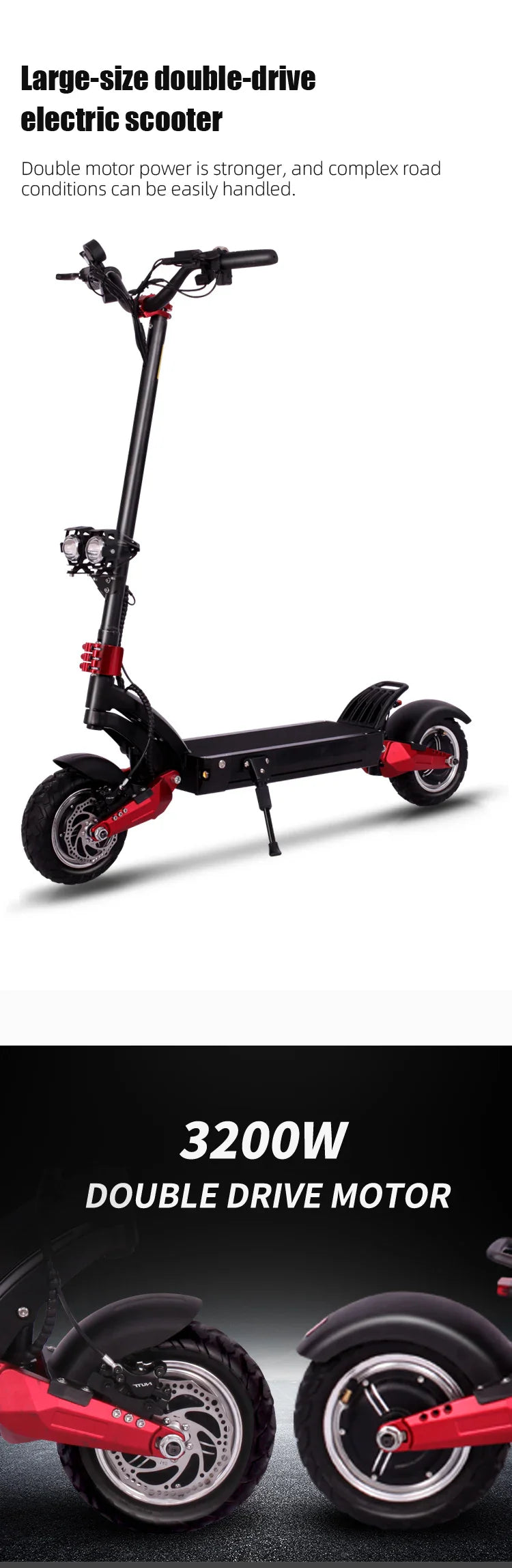 HKM-051027 Foldable 60V Dual Motor 1600W Electric Scooter for Adults with 10inch Solid Tires, Max Speed 70KM/h