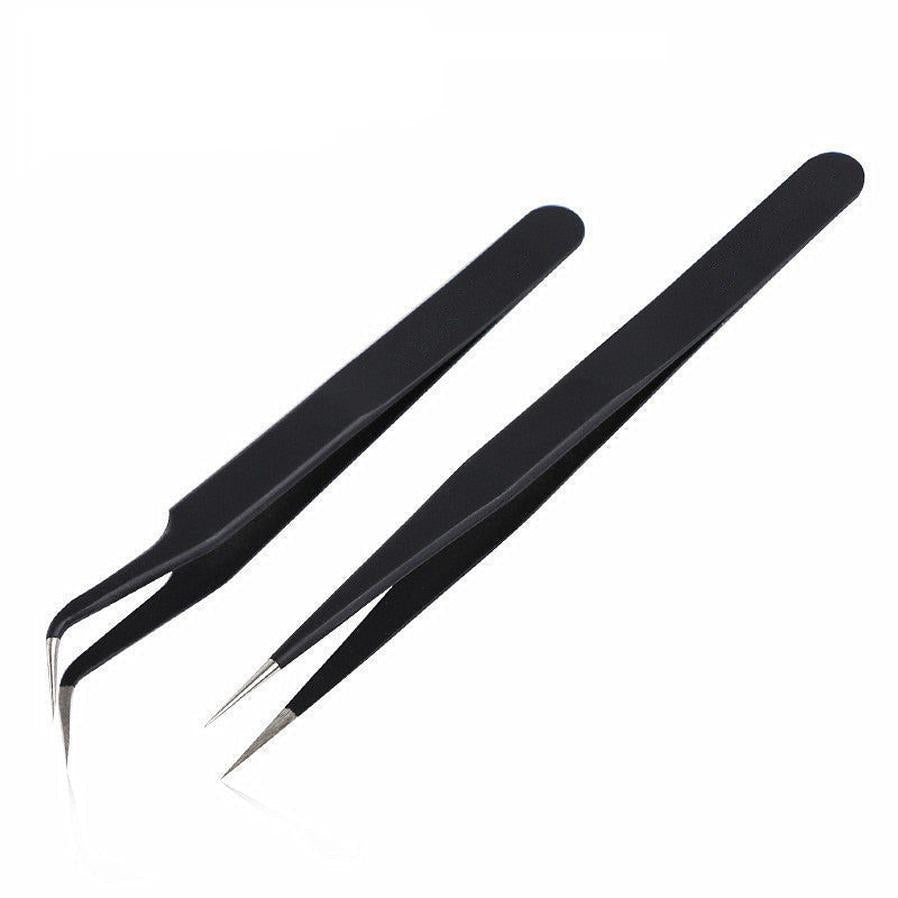 HKM-051155 Rhinestone Nail Tweezers with Straight Head and Elbow Design, Metal, Black