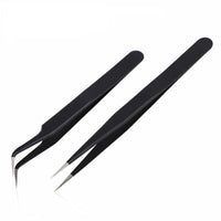 HKM-051155 Rhinestone Nail Tweezers with Straight Head and Elbow Design, Metal, Black