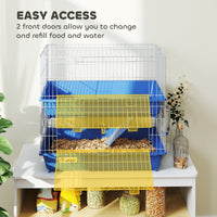 HKM-0511677 2-Tier Indoor Small Animal Cage for Guinea Pigs, Ferrets, and Chinchillas with Ramp, Food Dish, and Water Bottle, Blue and Gray