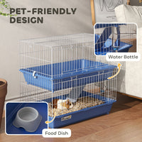 HKM-0511677 2-Tier Indoor Small Animal Cage for Guinea Pigs, Ferrets, and Chinchillas with Ramp, Food Dish, and Water Bottle, Blue and Gray