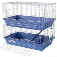 HKM-0511677 2-Tier Indoor Small Animal Cage for Guinea Pigs, Ferrets, and Chinchillas with Ramp, Food Dish, and Water Bottle, Blue and Gray
