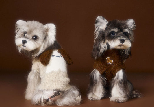 HKM-0512573 Sleeveless Three-Dimensional Ear Sweater Vest for Small Dogs in Beige and Coffee Colors