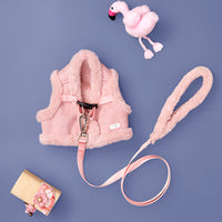 HKM-0513597 Bunny Fleece Adjustable Dog Leash for Small to Medium Dogs - Soft Polyester Fiber in Pink and Light Gray