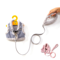 HKM-0513597 Bunny Fleece Adjustable Dog Leash for Small to Medium Dogs - Soft Polyester Fiber in Pink and Light Gray