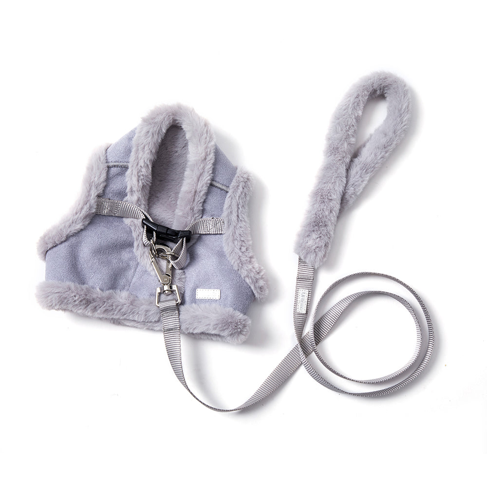 HKM-0513597 Bunny Fleece Adjustable Dog Leash for Small to Medium Dogs - Soft Polyester Fiber in Pink and Light Gray