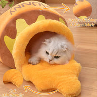 HKM-0513853 Cozy Honey Pot Cat Bed with Memory Foam Cushion, Plush Pet Cave for Small Cats