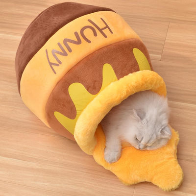 HKM-0513853 Cozy Honey Pot Cat Bed with Memory Foam Cushion, Plush Pet Cave for Small Cats