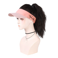HKM-051411 Long Black Wig with Baseball Hat - Matte High Temperature Silk, Detachable Frame, 35CM Horsetail Length