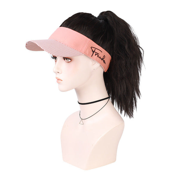 HKM-051411 Long Black Wig with Baseball Hat - Matte High Temperature Silk, Detachable Frame, 35CM Horsetail Length