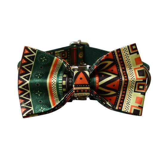 HKM-051539 Bohemian Style Green Checkered Dog Leash and Bowtie Set for All Breeds