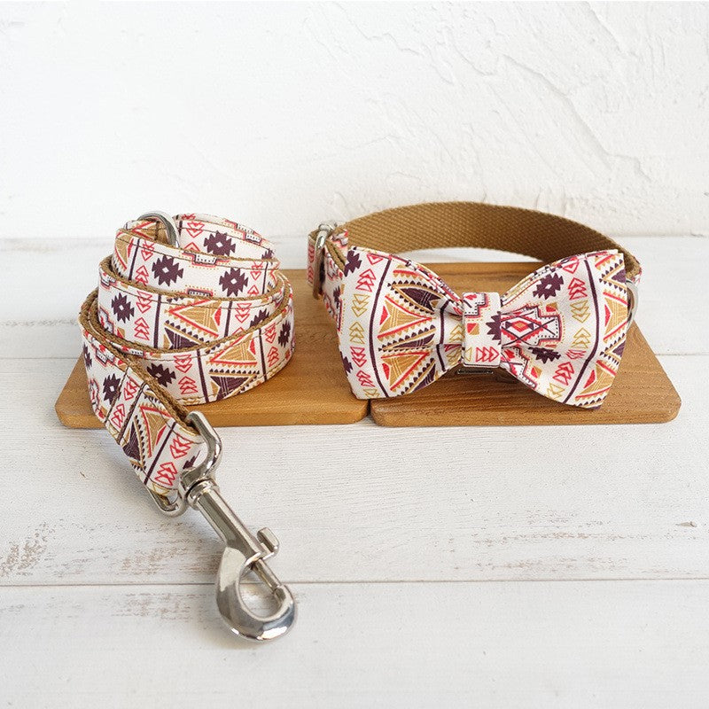 HKM-0515773 Brown Pet Bow Tie Set with Adjustable Leash, Polyester Material, Multiple Sizes Available