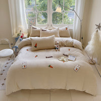 HKM-051667 Cartoon Winter Milk Fiber Bedding Set with Embroidery and Tassels, Multiple Sizes Available