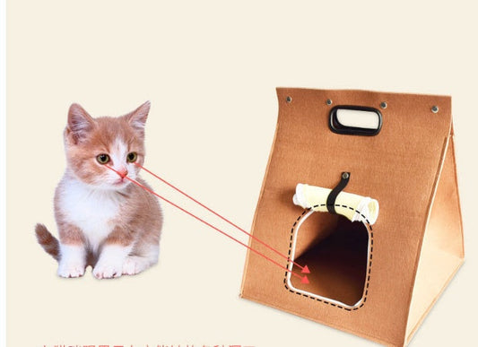 HKM-0517821 Eco-Friendly Wool Felt Pet Cabin for Cats and Dogs - Four Seasons Comfort, Washable, Grey/Brown, 40x40x40cm