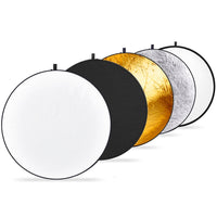 HKM-052051 80cm 5-in-1 Collapsible Light Reflector Panel for Photography, Silver, Gold, White, Black, Translucent Surfaces