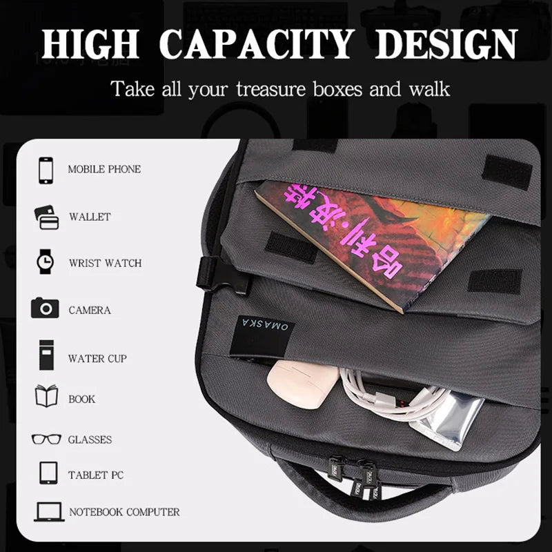 HKM-052051 Waterproof Nylon Laptop Backpack with USB Charging Port and Large Capacity for Students