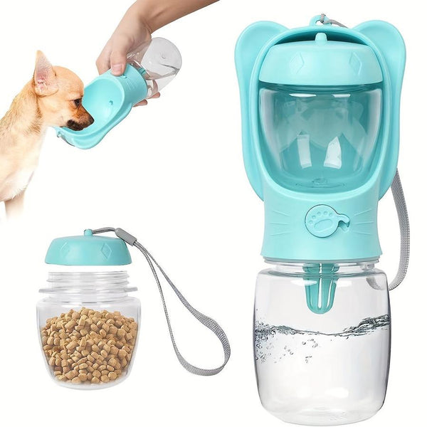 HKM-052179 2-in-1 Portable Dog Water Bottle with Food Container – Leak-Proof Pet Dispenser for Travel, Hiking, and Outdoor Adventures
