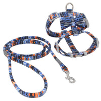 HKM-052179 Japanese Style Printed Cat Harness and Traction Rope Set, Comfortable Polyester Chest Strap for Pets