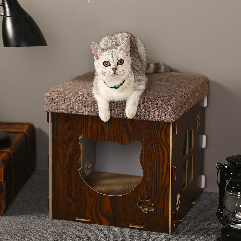 HKM-0523581 Multifunctional Cat Bed with Detachable Grinding Claw and Cozy Cushion - Medium Size