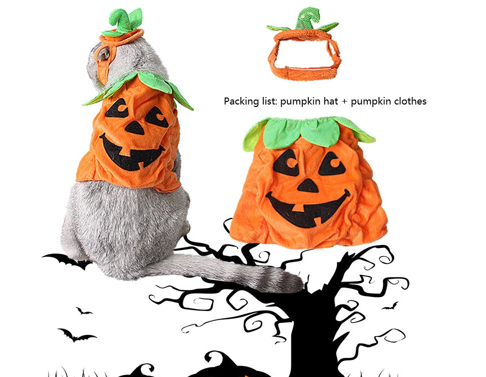 HKM-0523709 Pumpkin Costume Set for Pets with Adjustable Hat and Dress for Halloween