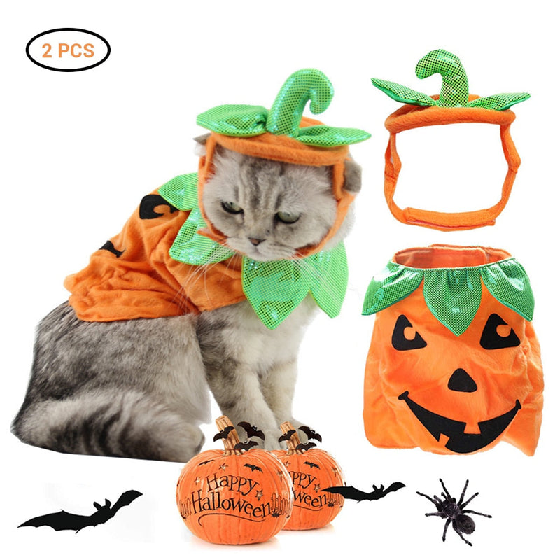 HKM-0523709 Pumpkin Costume Set for Pets with Adjustable Hat and Dress for Halloween