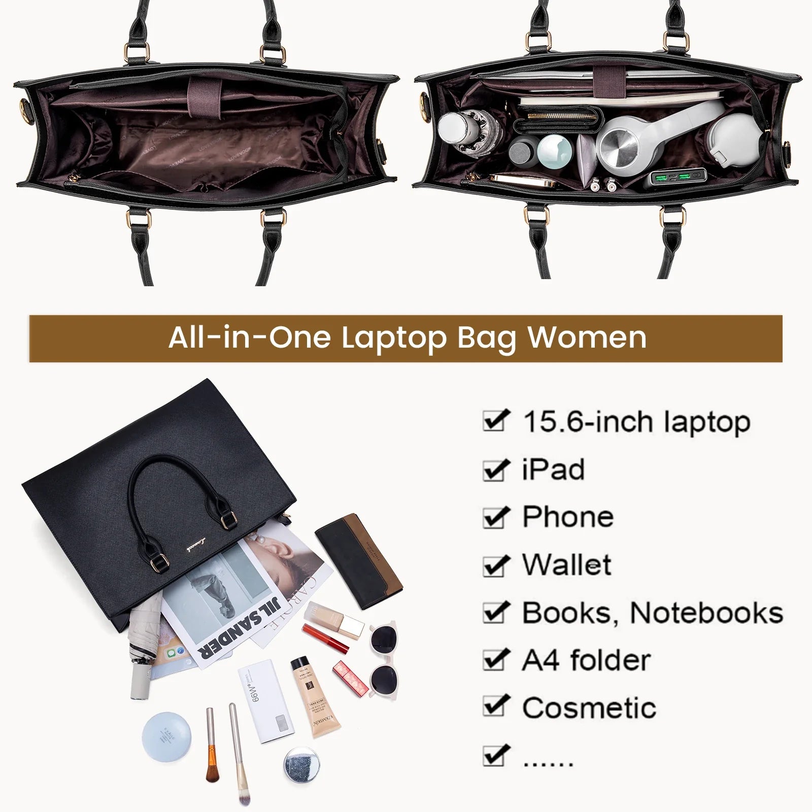 HKM-052371 Oversized PU Leather Tote Bag with Large Capacity for Office and Laptop Use