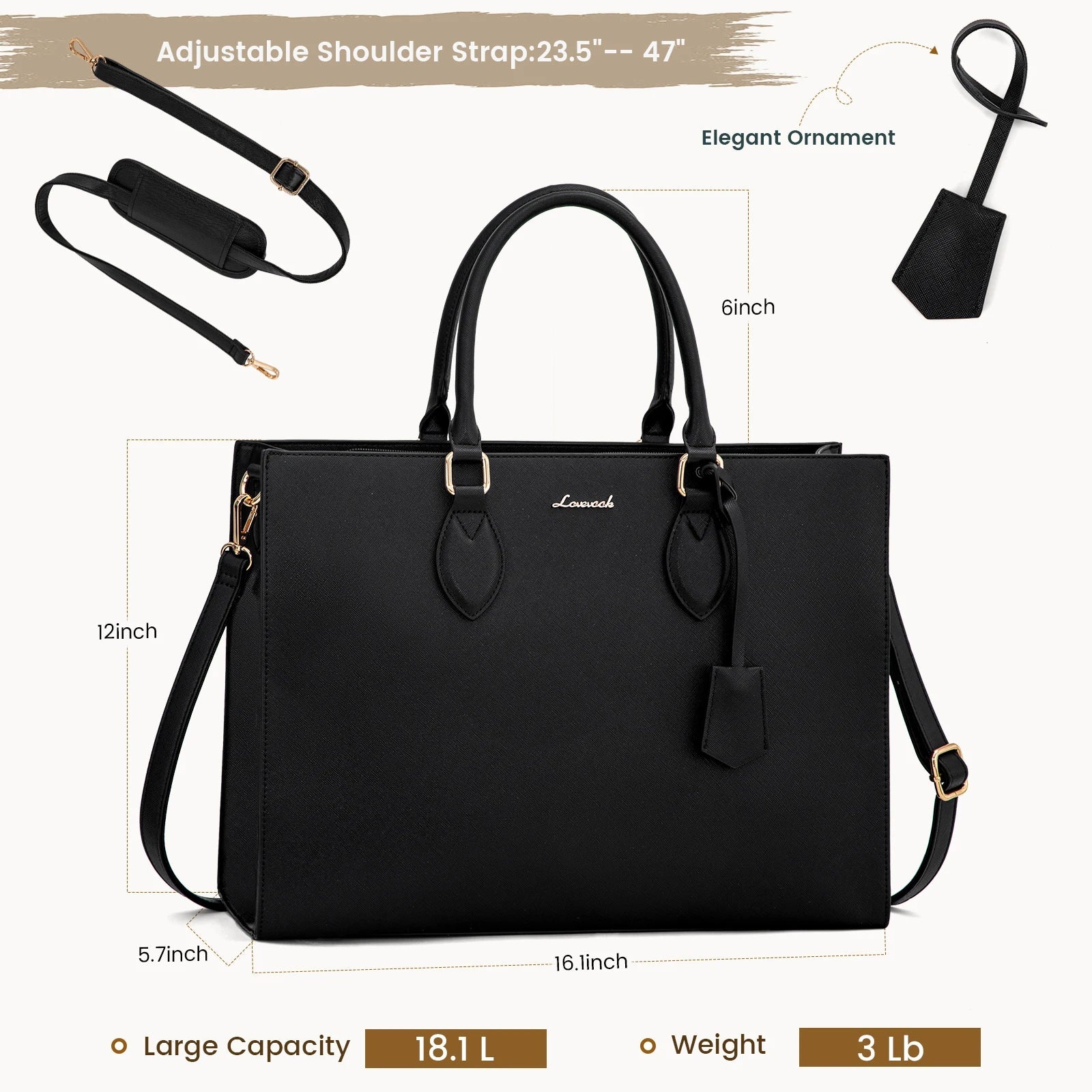 HKM-052371 Oversized PU Leather Tote Bag with Large Capacity for Office and Laptop Use