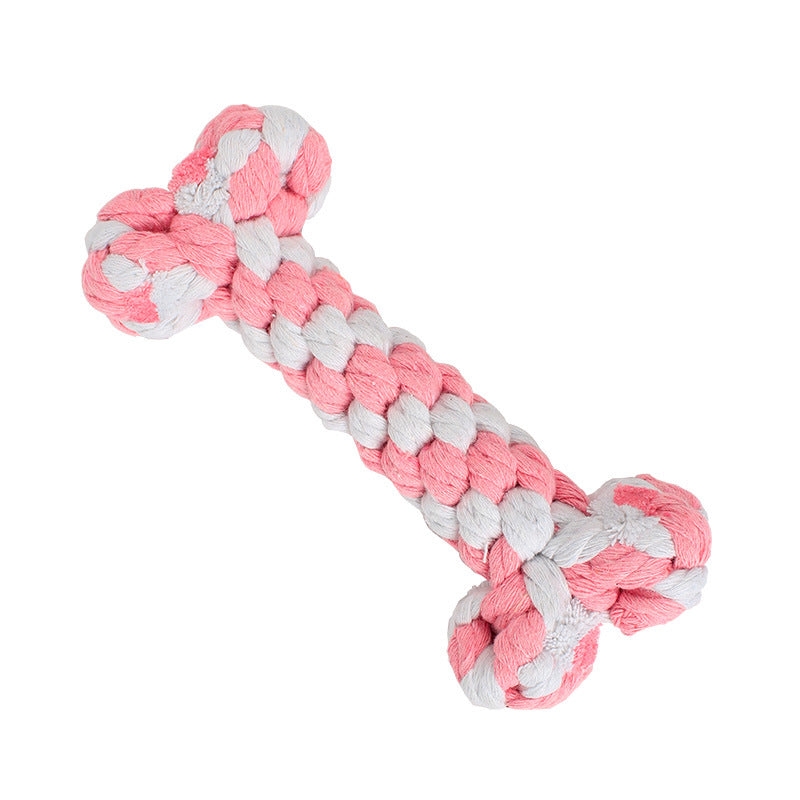 HKM-0524349 Hand-Woven Cotton Rope Bone Toy - Durable 15cm Pet Chew Feature