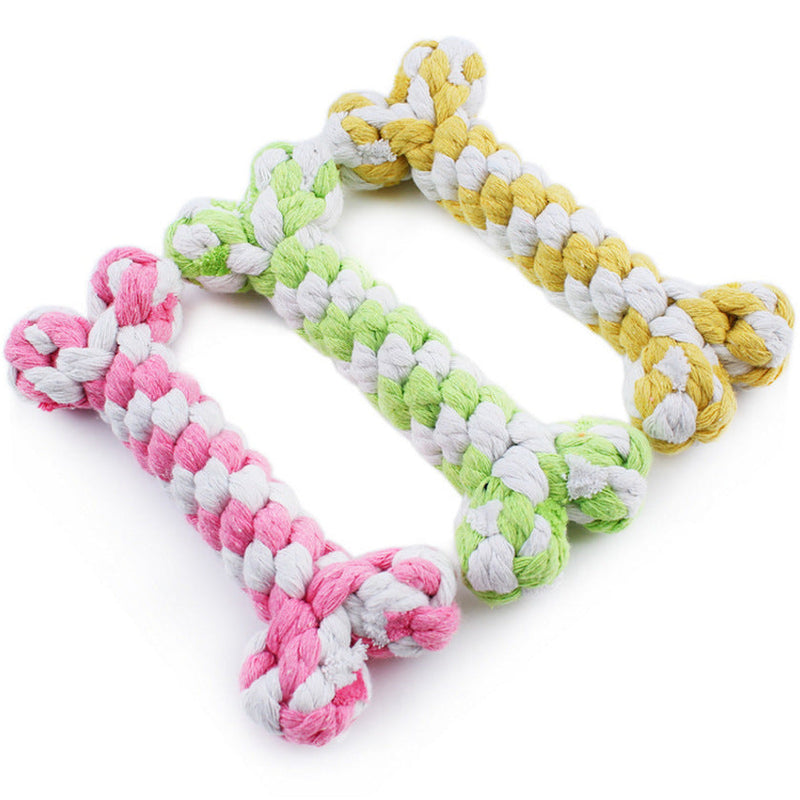 HKM-0524349 Hand-Woven Cotton Rope Bone Toy - Durable 15cm Pet Chew Feature