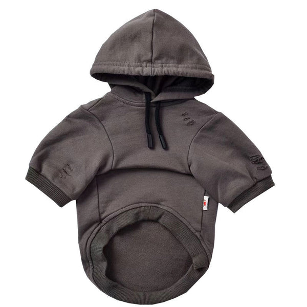 HKM-0525885 Cozy Two-Legged Dog Hoodie in Gray with Ripped Detail - Comfortable Cotton Design