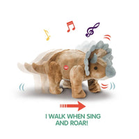 HKM-052627 Electric Triceratops Plush Toy for Kids - Singing, Walking, and Talking Educational Dinosaur