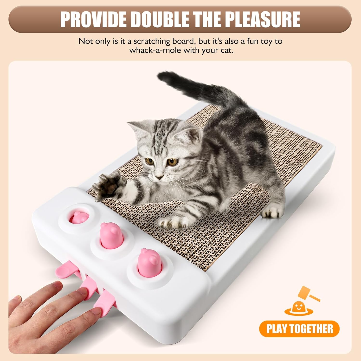 HKM-0526781 Interactive Cat Scratcher Toy with Whack-a-Mole Functionality - Eco-Friendly Cardboard Scratching Pad for Indoor Cats