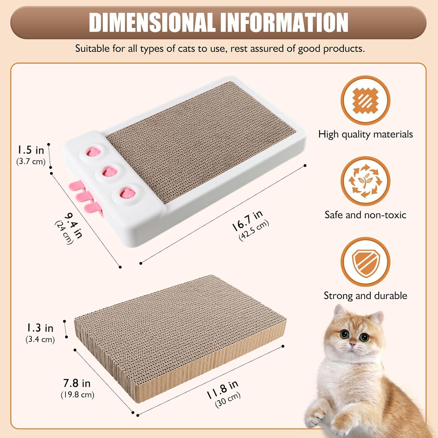 HKM-0526781 Interactive Cat Scratcher Toy with Whack-a-Mole Functionality - Eco-Friendly Cardboard Scratching Pad for Indoor Cats