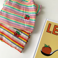 HKM-0526909 Breathable Cotton Rainbow Stripe T-Shirt for Small Dogs and Cats