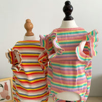 HKM-0526909 Breathable Cotton Rainbow Stripe T-Shirt for Small Dogs and Cats