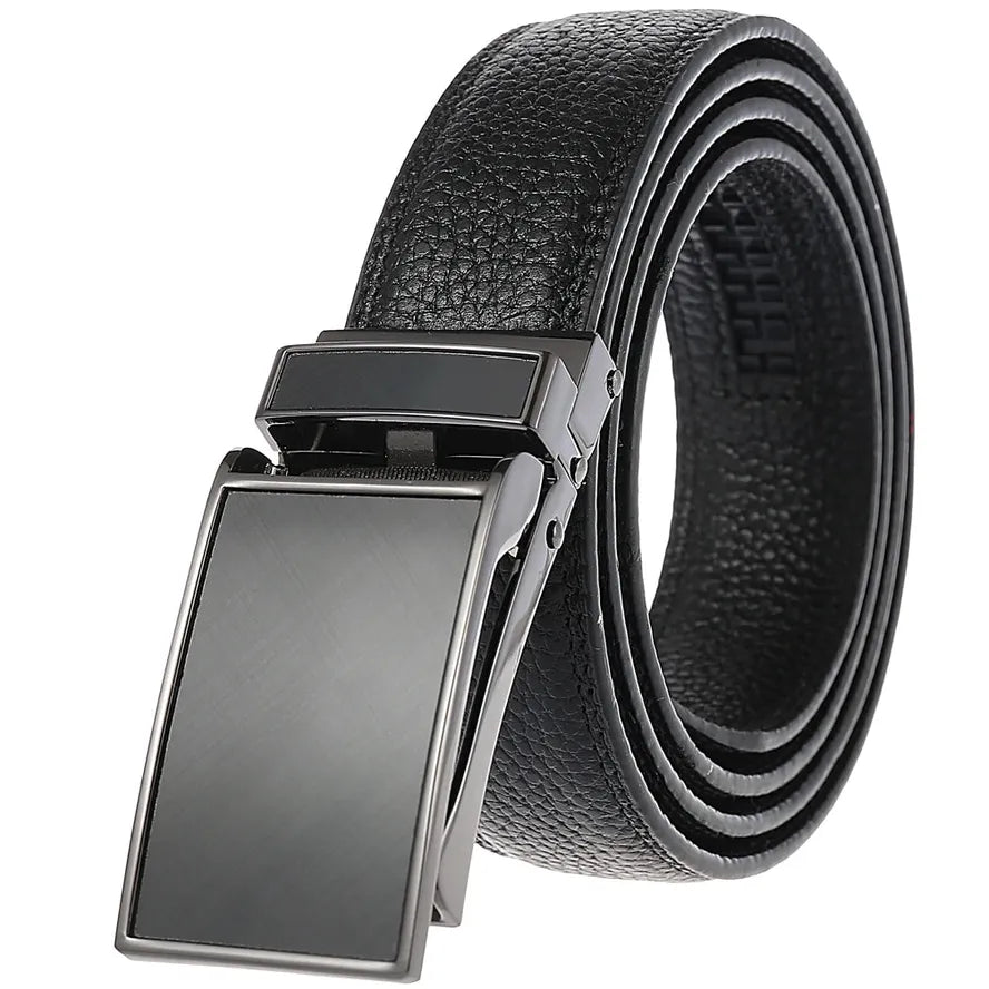 HKM-052691 Men's Genuine Leather Automatic Buckle Belt - Black Business Classic Style