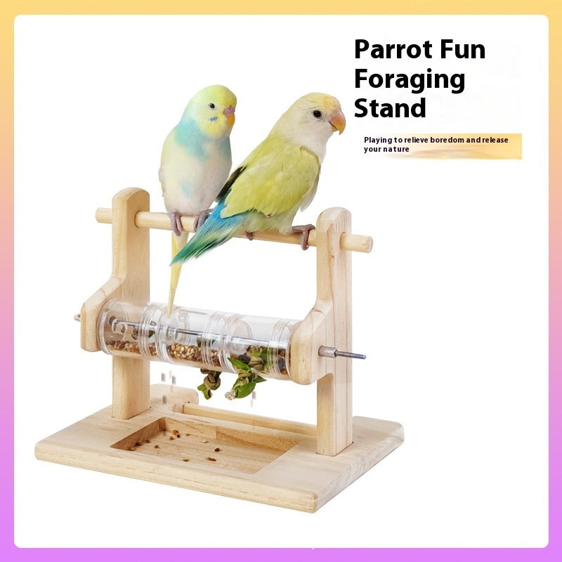 HKM-0527933 Solid Wood Foraging Station Rack for Birds and Parrots